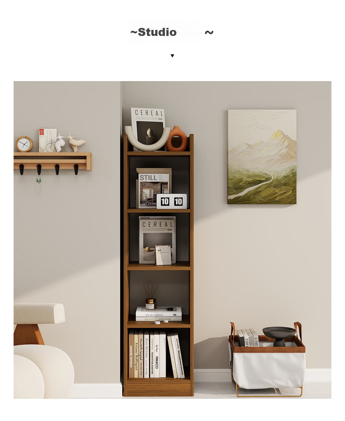 Shidaijiaju Corner Bookshelf, Simple Floor Storage Rack, Home Bedside Bookcase, Integrated Wall-Mounted Corner Shelf 11