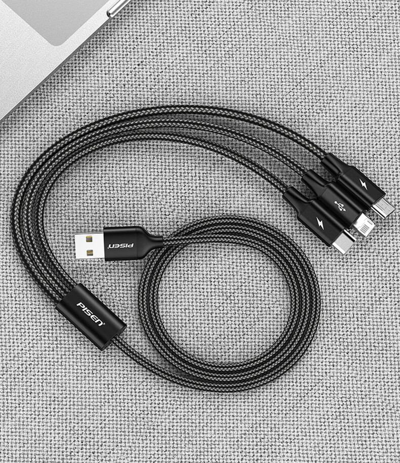 Pisen 3-in-1 Data Cable Apple Type-C Android Car Charger Fast Charging Cable Compatible with iPhone 17/16/14 Xiaomi Oppo Vivo Huawei Mate60/P70 13