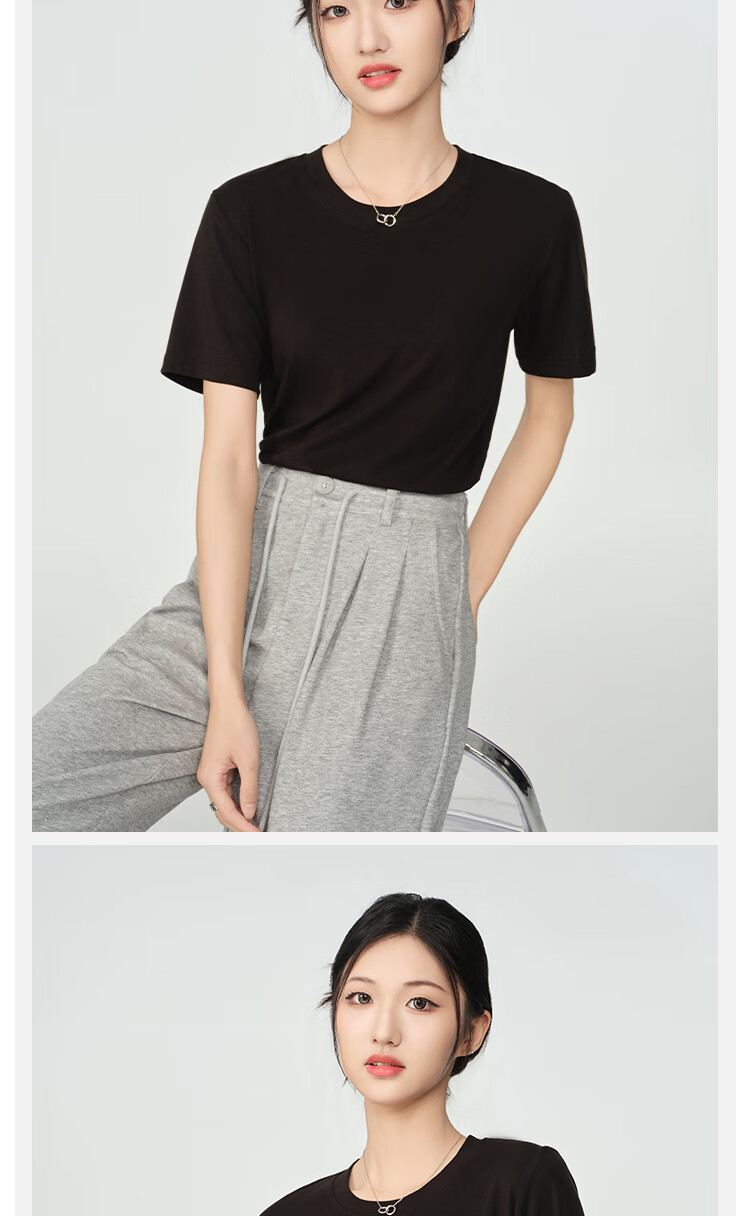 BOPRUIEY [Quality You Can Trust] Lyocell Short-Sleeve T-Shirt for Women, Summer Ice Silk Wrinkle-Resistant Solid Color Slimming Round Neck Top 14