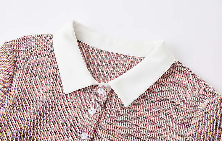Demana [With Cloud Cotton] Summer Smart Color-Block Polo Collar Pleated Waist Color Yarn Knit Women's Dress 12