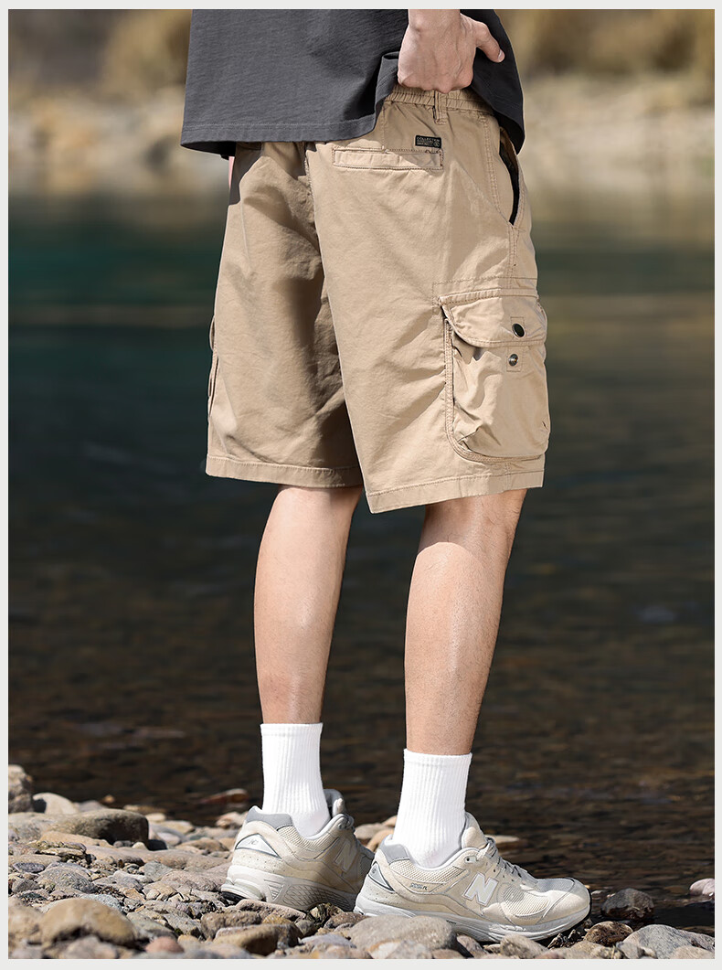 EASTERN CAMEL Men's Casual Loose Cotton Summer Breathable Simple Solid Thin Versatile Cargo Shorts 5