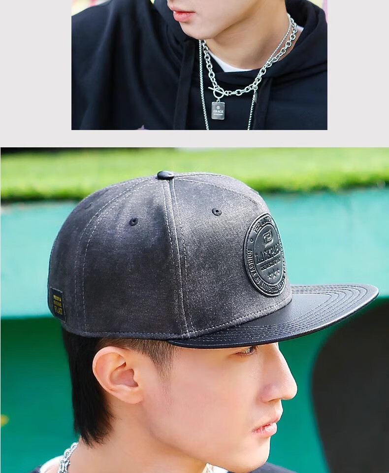 LACKPARD Spring And Summer Men's Korean Style Hip-Hop Hat, Street Dance Baseball Cap, Flat Brim Hat, Light Gray with Gold Rope, One Size [56-59cm] 5