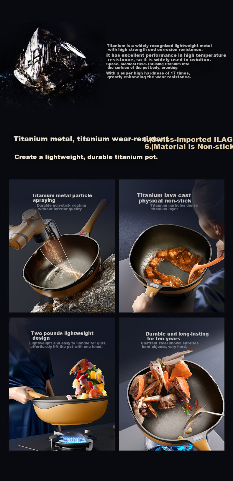 Maibale [Douyin Trend] Titanium-Infused Non-Stick Wok, Versatile Frying Pan for Home Cooking, Durable 32cm 2