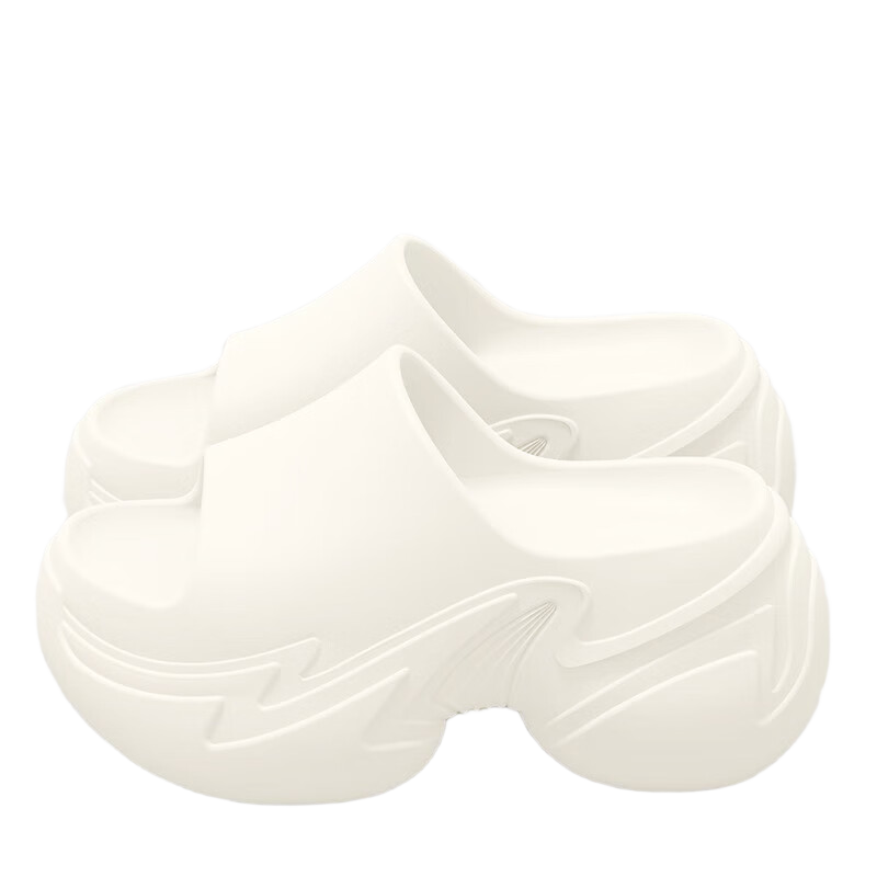 Qisefang Thick-Soled Slippers for Women, Outdoor Wear, Height-Increasing Heel, Summer Beach Platform, Non-Slip Home Sandals, White, Size 38-39