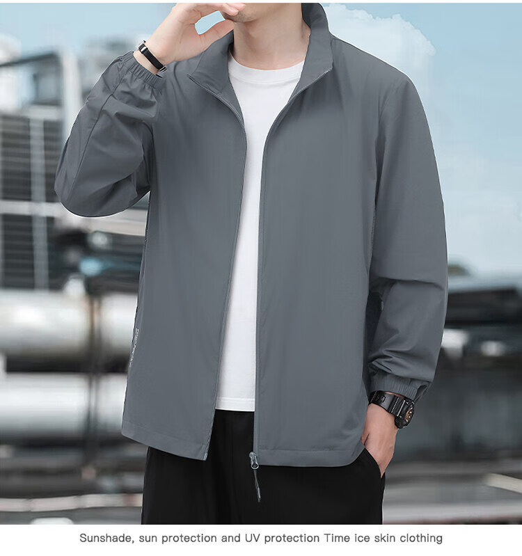 ROMON Men's Summer Outdoor Casual Sun Protection Jacket Stand Collar UV Protection Skin Jacket Blue 3XL 15