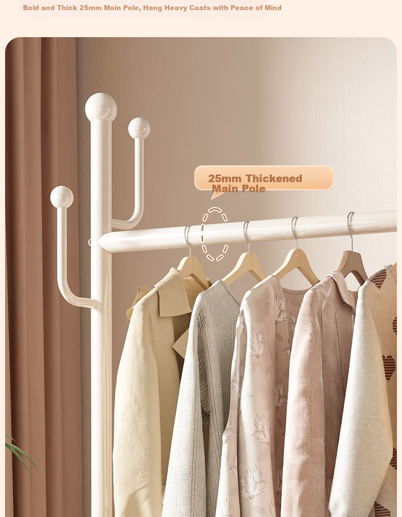 Shengnuoyilin Floor-Standing Coat Rack with Wheels, Movable Clothes Hanger, Simple Bedroom Coat Stand, Home Use Garment Rack, White, 60cm 6