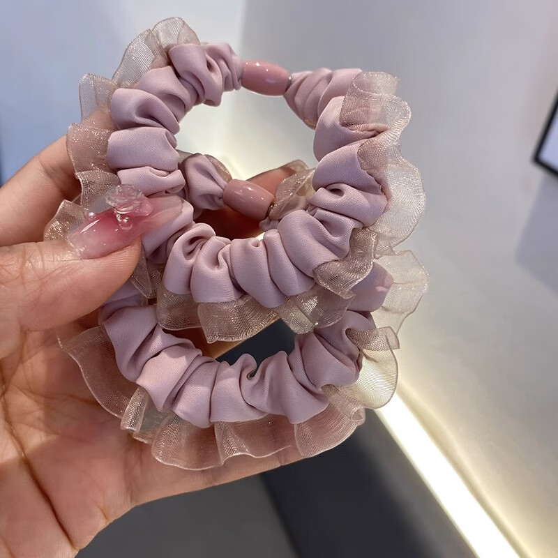 Xiangwan Hair Ties 2-Piece Set, Scrunchies, Mesh Flowers, Ribbon Hair Bands for Women, Elegant Ponytail Holders, Non-Damaging Elastic Hair Bands 3