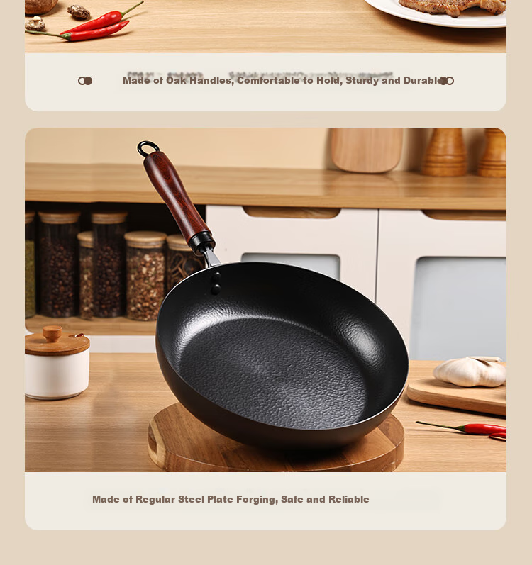 Jincun Zhangqiu Flat Bottom Frying Pan, Non-Coated Iron Pan for Home Use, Grilling Pan, Steak And Egg Pan, Pure Iron, Suitable for Gas Stove, 28cm 8