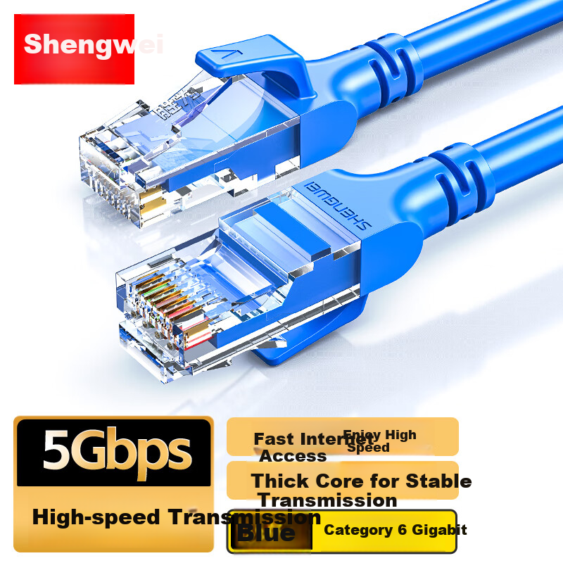 Shengwei CAT6 Gigabit Ethernet Cable, High-Speed Broadband Cable, CAT6 Engineering Monitoring Computer Router Network Home Finished Patch Cord, 8-Core Twisted Pair, Blue, 0.5 Meter, LC-12005C