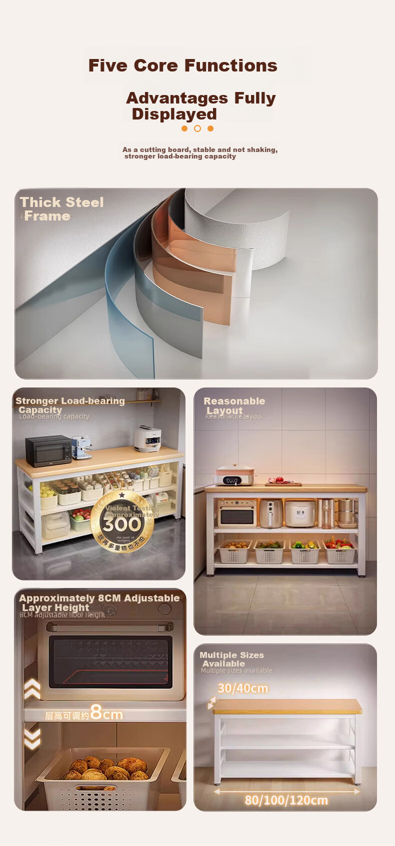 Quanpinwu Kitchen Storage Rack, Floor-Standing Multifunctional Cutting Table, Multi-Layer Sideboard, Cookware Storage Cabinet, Narrow Cupboard, 24 4
