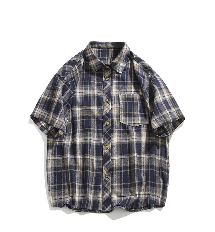 CLOR American-Style Casual Retro Loose Shirt, Spring And Summer Plaid Trendy Short-Sleeve Jacket, CLCX06 Black XL 6