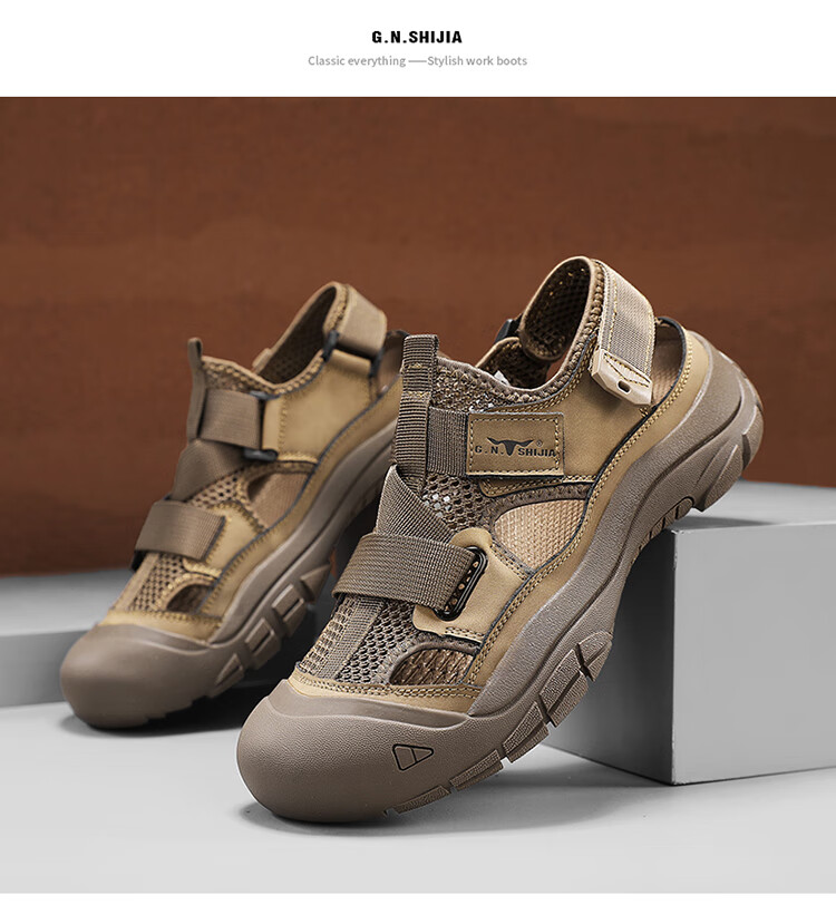 Bull Family Baotou Men's Summer Breathable Hollow Beach Sandals Outdoor Casual Sports Creek Shoes Men's Hole Shoes 22
