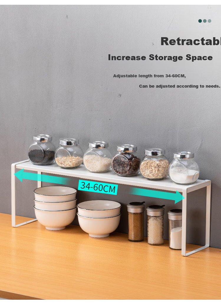 Ourunzhe Kitchen Storage Rack, Extendable Shelf 34-60cm, Cabinet Organizer, Stackable, Small Size in Off-White Color 9