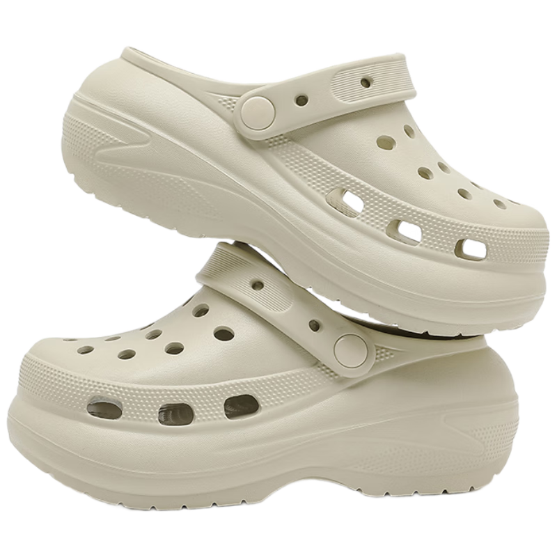 JD Original [6cm Thick Sole] Outdoor Perforated Shoes, EVA Sandals, Summer Beach And Stream Trekking, High Aesthetic Value, Khaki, Size 36-37