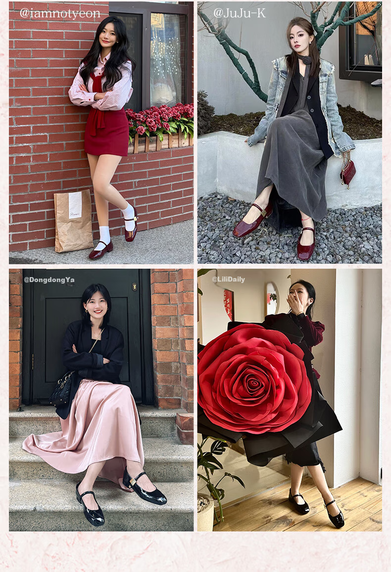 BASTO [Qiao Xin Same Style] Monet Garden 26 Autumn Beautiful Red Mary Jane Shoes, Women's Flats, Wedding Shoes 13