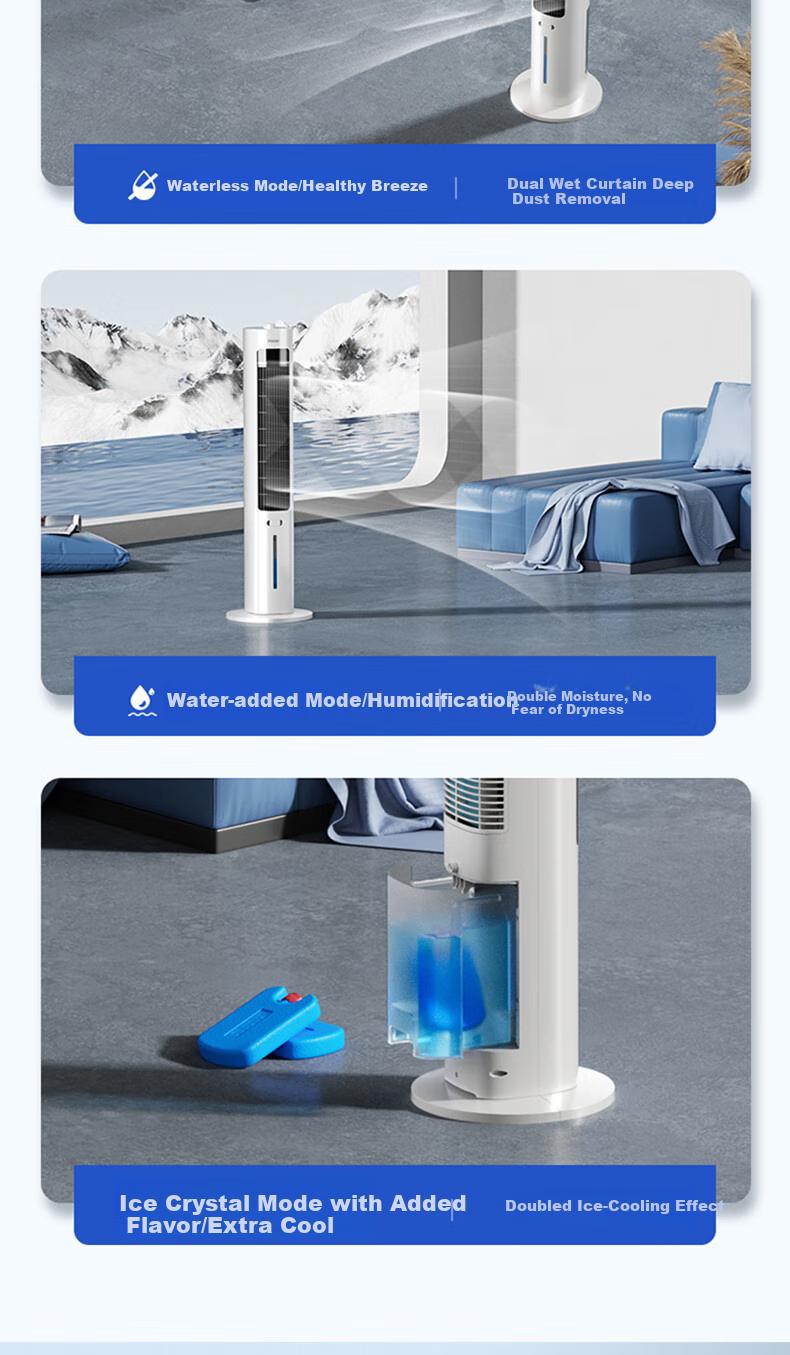Haier Air Cooler, Home Cooling Fan, Quiet Electric Fan, Cold Air Machine, Water-Cooled Tower Fan, Humidifying Air Conditioner, Self-Operated Bladeless Fan, Powerful Cooling Mini Air Conditioner HFZ-J8625A 6