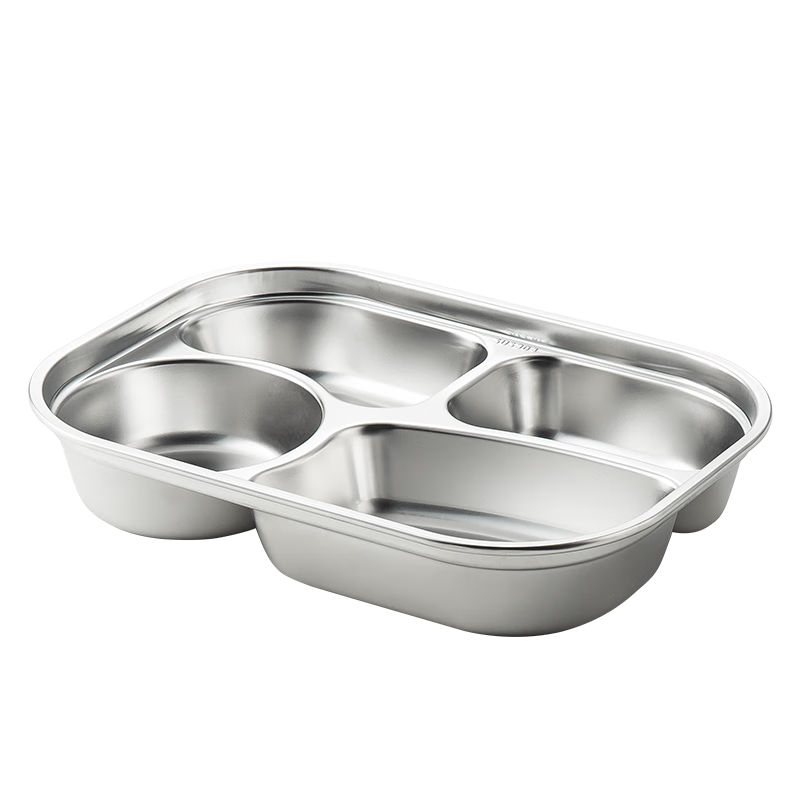MAXCOOK 304 Stainless Steel Lunch Box Divided Tray Microwave Lunch Box Student Lunch Box 4-Compartment Without Lid MCFT8722