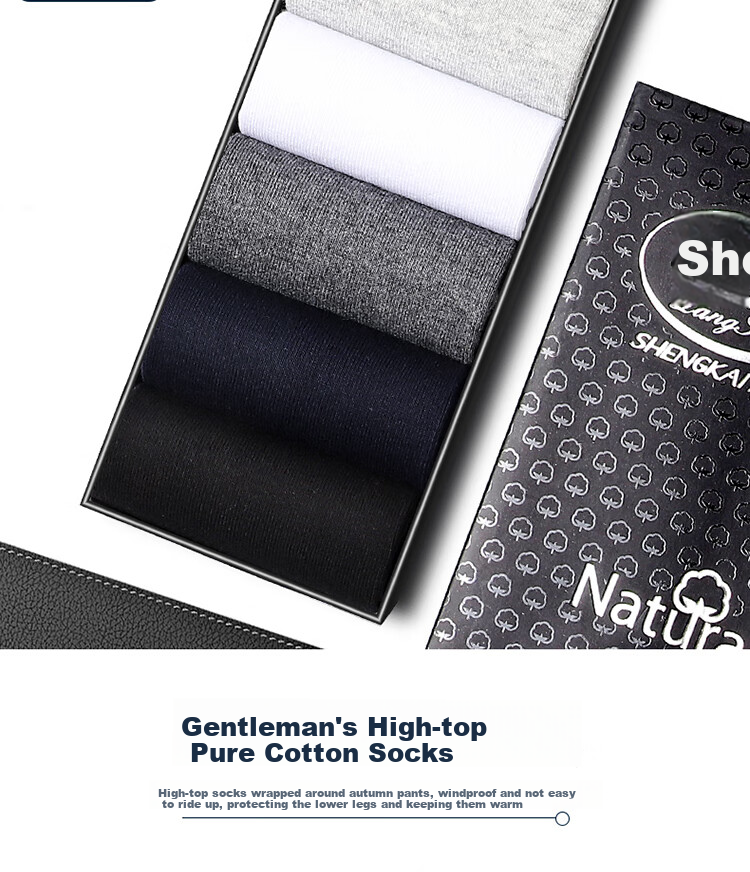 Langsha Men's Long Socks, Pure Cotton Antibacterial Spring And Autumn Breathable Full Cotton Calf-Length Black And White High Tube Winter Business Socks for Me 3