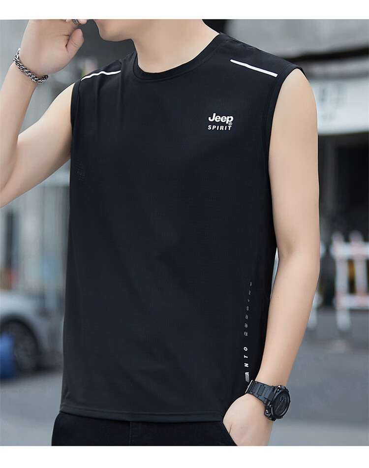 JEEP SPIRIT Men's Ice Silk Summer Sports Quick-Dry Sleeveless Loose Casual Base Tank Top Vest T-Shirt 11