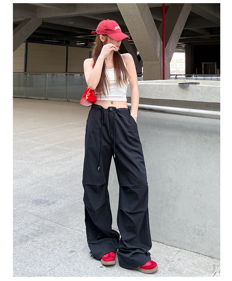 Women’s Free Style Side Drawstring Cargo Pants 2026 Summer New Petite Casual Wide-Leg Quick-Dry High-Waist Paratrooper Pants 23