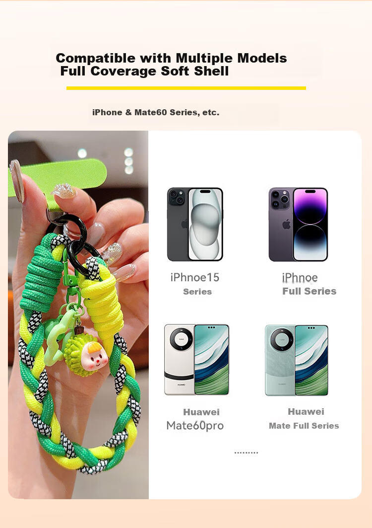 BZBC Phone Strap, Wrist Short Phone Chain, Phone Case Anti-Loss Cord, Thickened Nylon Handmade Three-Strand Braided Thickened Phone Cord Anti-Loss Chain [Pink Yellow Purple] 13