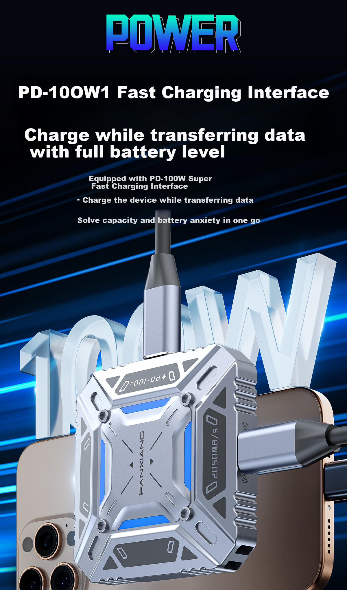 FANXIANG 1TB Portable Solid State Drive (PSSD), PD Power Supply, Magnetic Phone Direct Connection, Laptop External Hard Drive, 2050MB/S PS2003 8