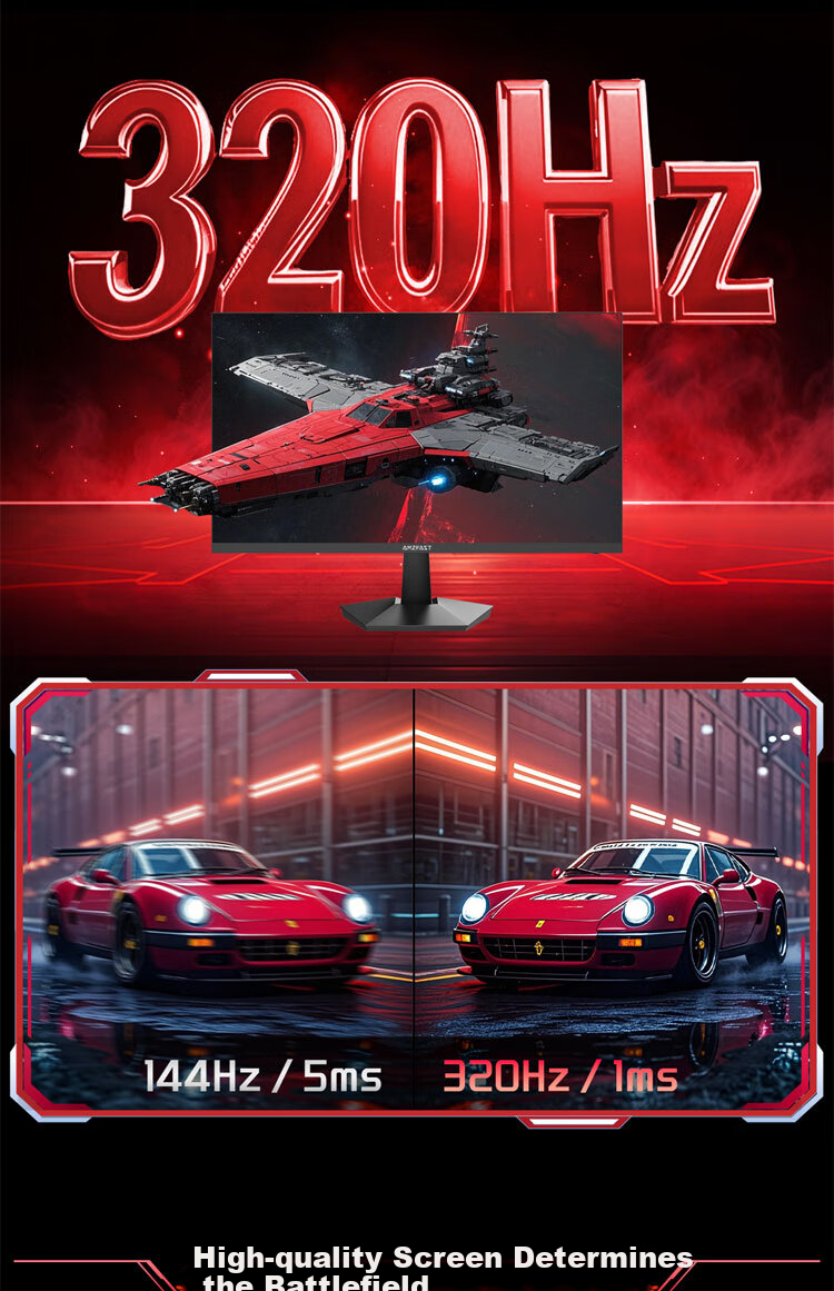 AMZFAST 24.5-Inch 2K 320Hz High Refresh Rate Gaming Monitor, FastIPS Hardware Low Blue Light 1ms HDR400 Height Adjustable Rotating Computer Screen, Fengrui S25F6 6