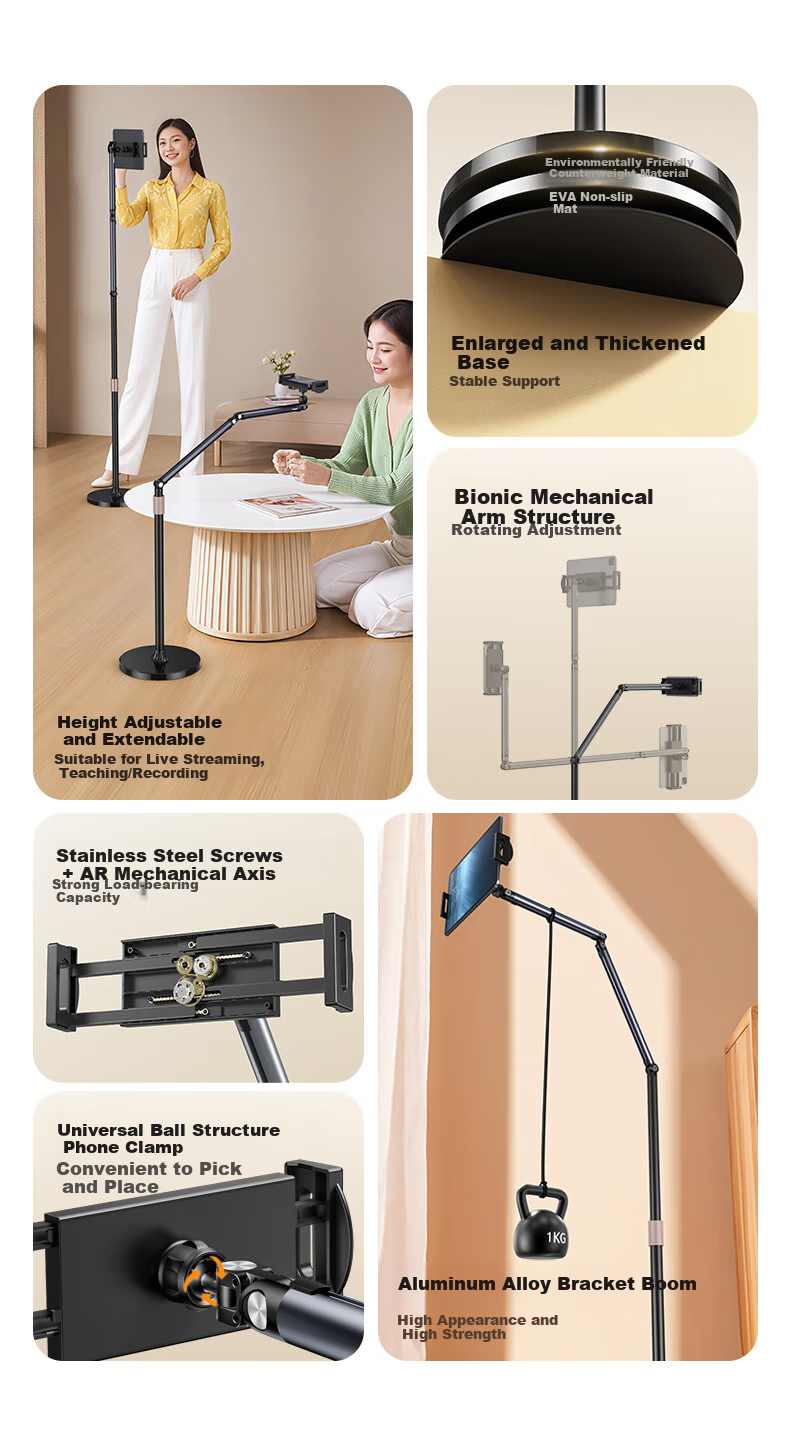 Pisen Tablet Stand Floor IPad Stand 2026 New Model Bedside TV Binge-Watching Online Class Live Streaming Overhead Shooting Arm Extendable Bedside Lazy Stand Phone Tablet Stand Two-In Floor 2