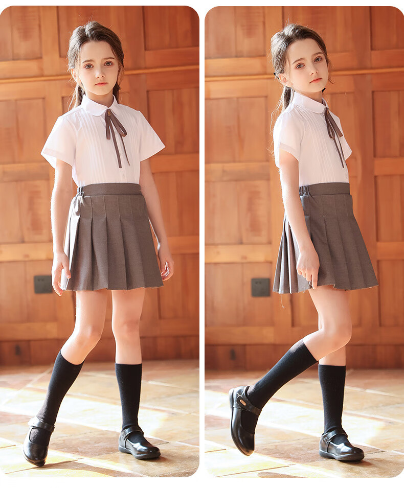 Yinuofang Girls' Short-Sleeve Shirt, Children's Summer White Blouse, Graduation Performance Costume, Girls' Half-Sleeve Chorus Uniform T-Shirt 11