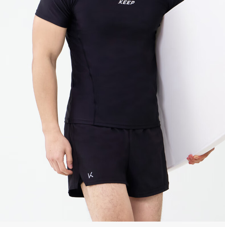 Keep Men's Swimwear, Hot Spring Short-Sleeve Solid Color High-Elastic Swimsuit, Quick-Dry Surfing Suit, 1291 Black, 3XL 12