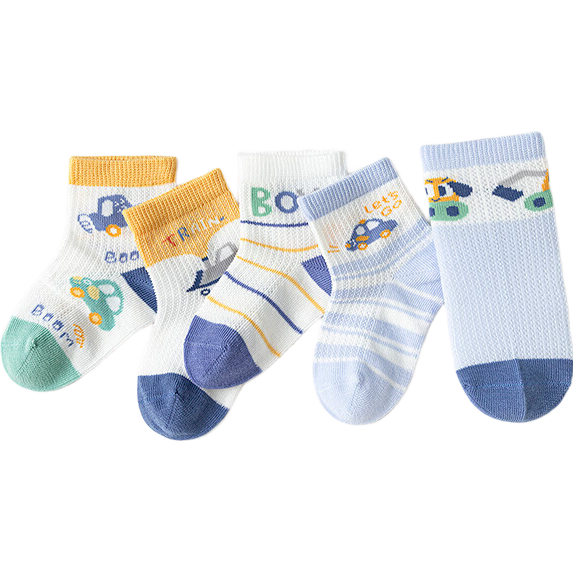 BALABALA Children's Socks, Baby Summer Mesh Thin Socks, Breathable Infant Short Socks, Cold-Proof Jacquard Design, 5 Pairs Pack, Class A Quality