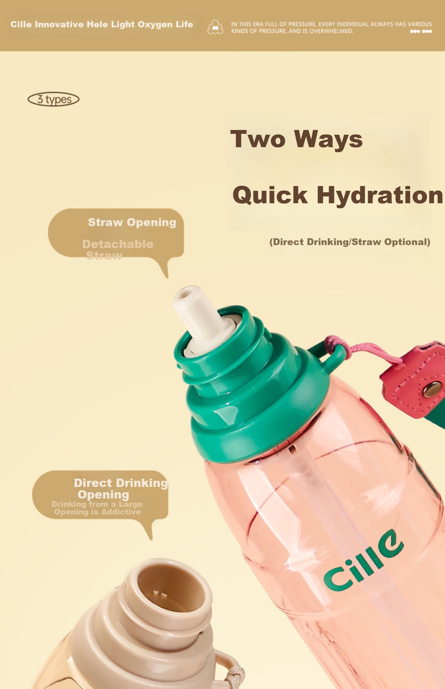 Cille Tritan Plastic Cup, Sports Water Bottle for Men And Women, Outdoor Fitness Straw Cup, Large Capacity Portable Handheld Cup 10