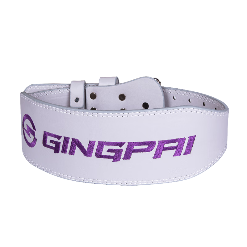 GINGPAI SPORT Leather Fitness Belt Squat Deadlift Protective Waistband Men's Professional Training Weightlifting Powerlifting Gray Purple Narrow L
