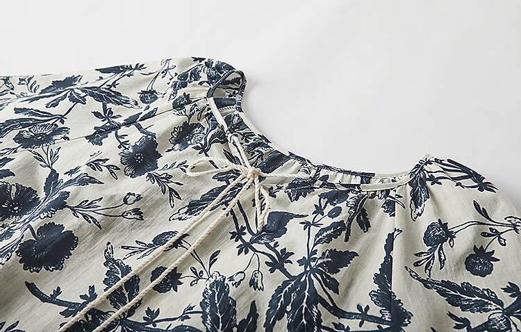Dme [Yihua Yishijie] Summer Comfortable Pure Cotton Printed Shirt with Tie-Up Collar And Three-Quarter Sleeves Women's Blouse Top 5