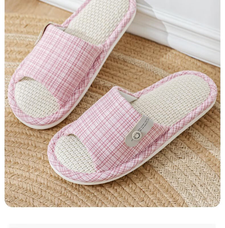 Huameijianbu Linen Slippers, Non-Slip, Couple's Home Indoor Soft-Soled Cotton Linen Floor Slippers, HM6130, Pink, Size 40-41 1