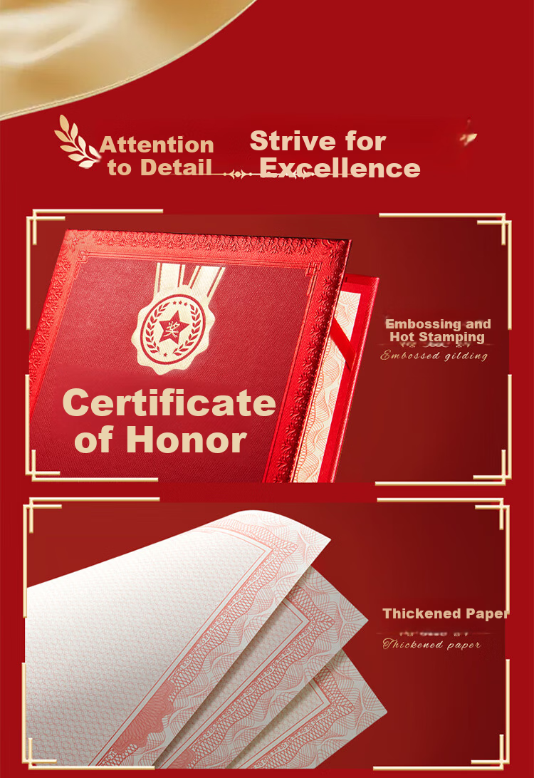 Kingdee Honorary Certificate 6K/10 Pieces, Red Glossy Award Certificate, Exquisite Gold-Stamped Honorary Certificate, Graduation Certificate, Customizable 3