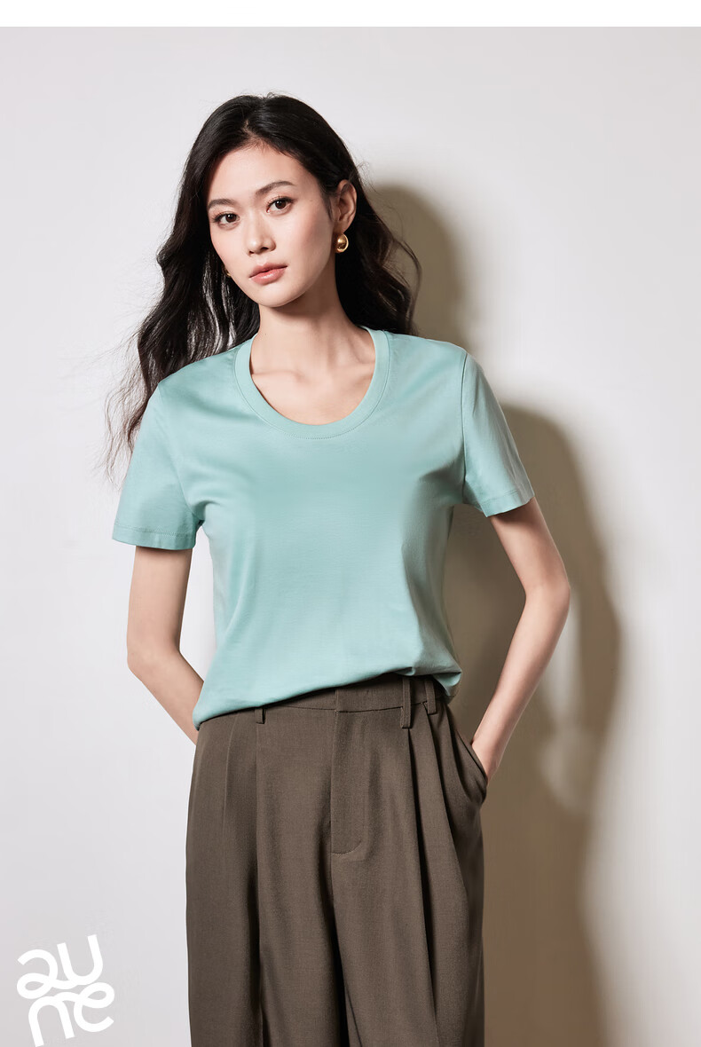 Chuyu Mulberry Silk T-Shirt for Women, 2025 New Style, Mandarin Collar Short Sleeve Simple Versatile Top, Ice Lake Blue, M 22