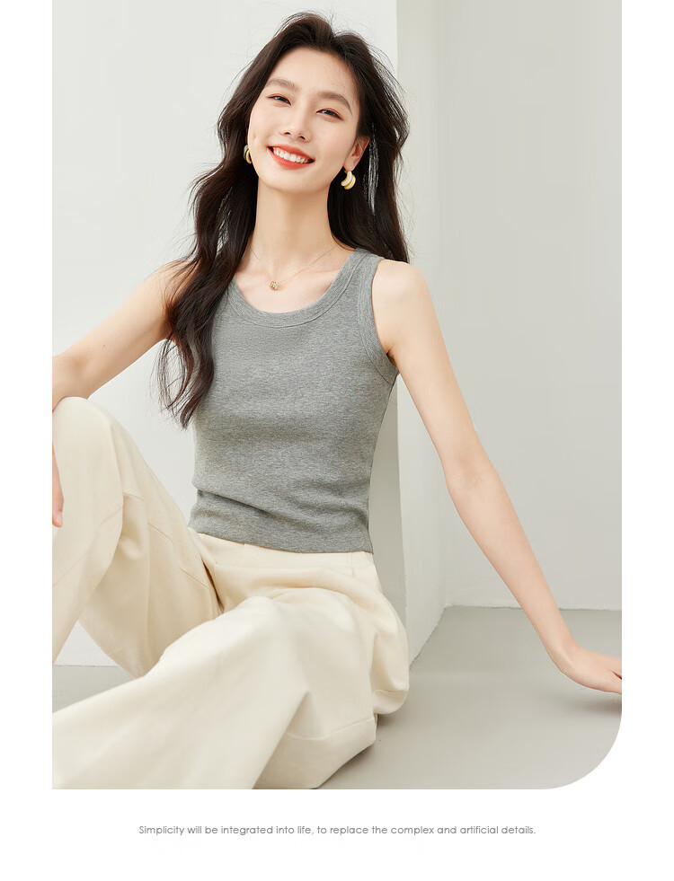 Fansiman White Tank Top Women's Inner Wear 2026 Summer Outerwear Slim Knit Top Apricot L 9