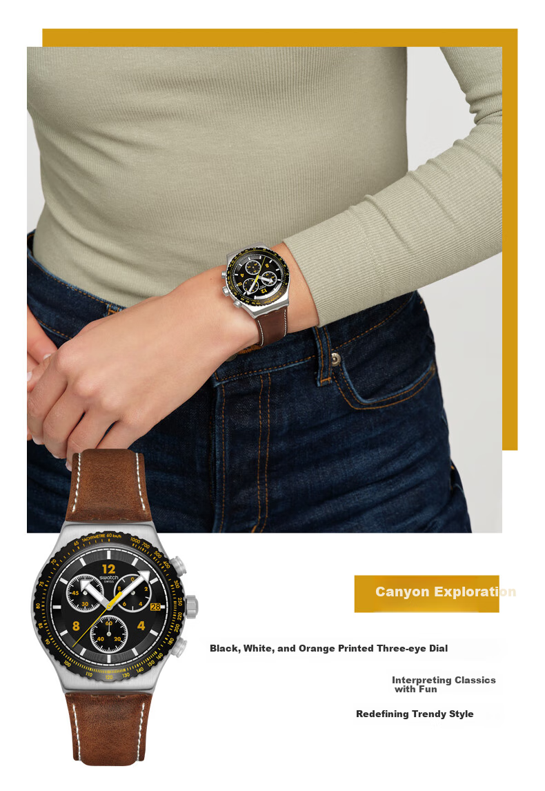 Swatch Swiss Watch, Three-Eye Chronograph Trendy Business Men's Quartz Watch, Holiday Gift, Canyon Explorer 2