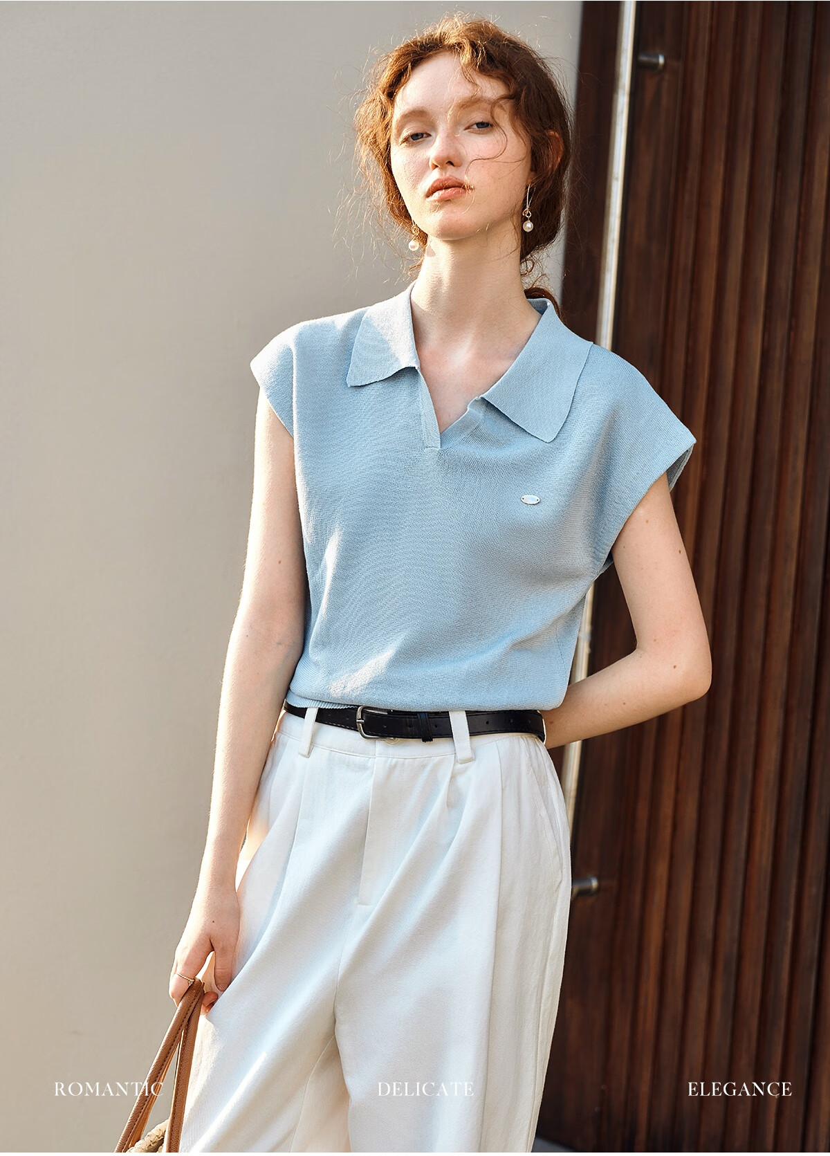 Olrain POLO Collar Knit Sweater for Women, Spring And Summer Commuter Short-Sleeve Pullover Top, Blue, Size M 2