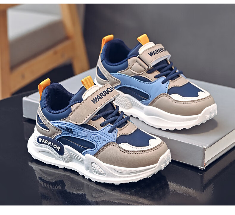 Warrior Girls' Sports Shoes Spring and Autumn Magic Tape Lightweight Children's Running Shoes WZ(CL)-0831 Gray/Purple Size 32 6