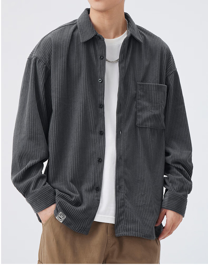 Paul Frank Men's Shirt, Spring And Autumn Fashion Casual American Trendy Brand Shirt, Loose Versatile Top for Men, Dark Gray, M 4