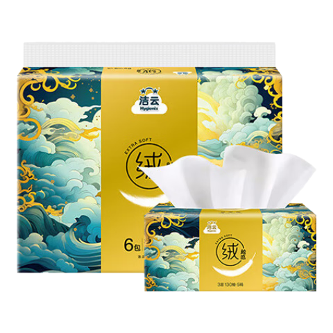 Hygienix Facial Tissues, Soft Touch, 3-Ply, 130 Sheets*6 Packs, S Size Soft Wipes [Random Packaging: New Or Old]