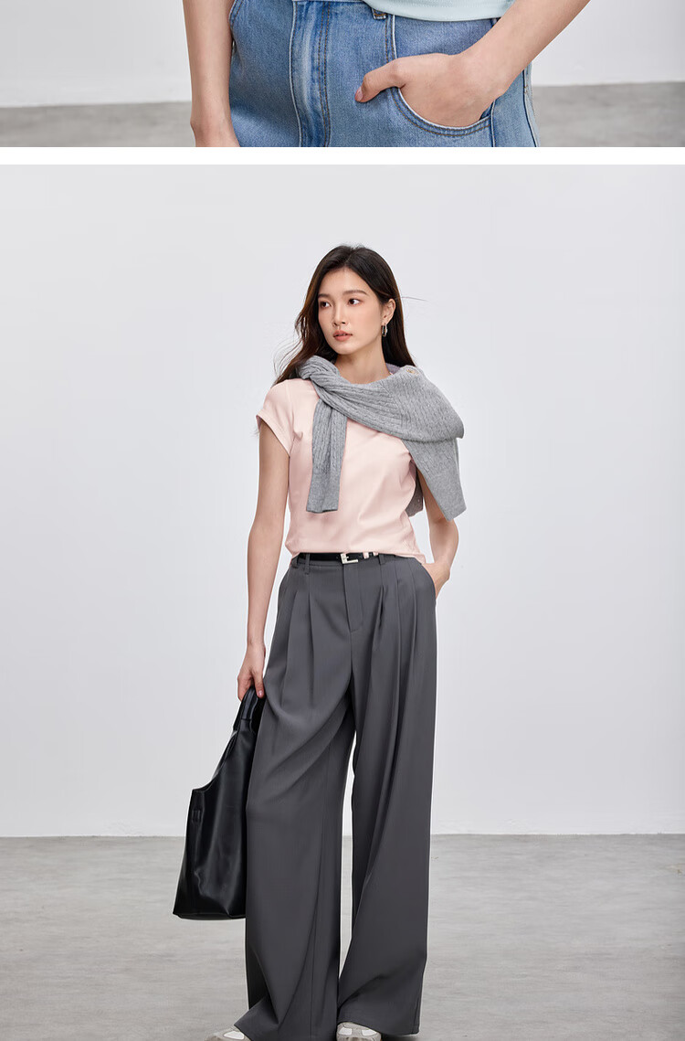 Sentubila Minimalist Commuter Short Sleeve T-Shirt Women Spring Slim Fit Knit Shirt Crop Top Dark Heather Gray XL 25