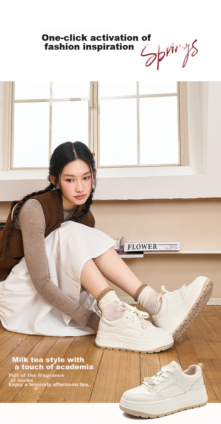 Josiny Thick-Soled White Sneakers for Women, Spring And Autumn 2026 New Style Soft-Soled Board Shoes Versatile Breathable Sports Casual Shoes Beige/apricot 39 5