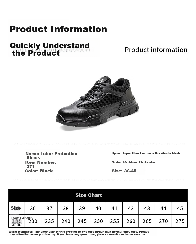 LAOGUANJIA Men's Safety Shoes with Comfortable Steel Toe Cap, Anti-Smashing, Anti-Puncture, Odor-Resistant, Waterproof, Oil-Resistant Work Safety Functional Shoes 281 Size 42 9