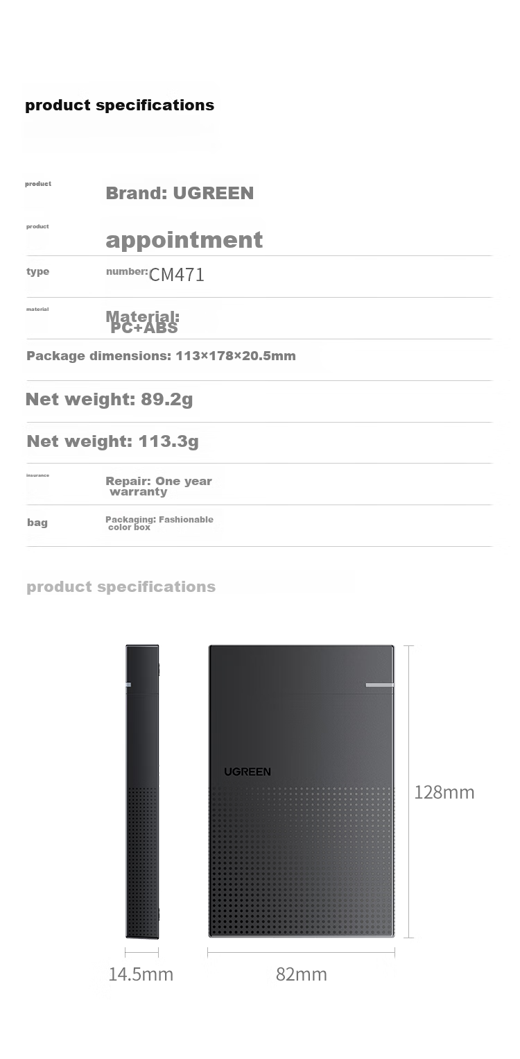 UGREEN USB3.0 External Hard Drive Enclosure, 2.5-Inch Portable Hard Drive Case, Compatible with Laptop And Desktop Computers, SATA Interface for SSD And Mechanical Hard Drives 16