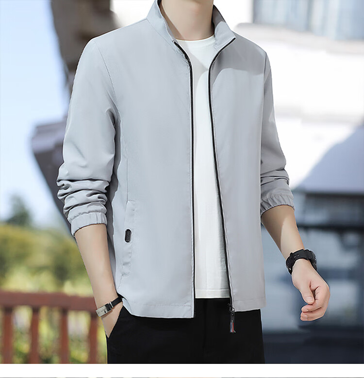 RED DRAGONFLY Men's Jacket Trendy Autumn Winter Business Executive Commuter Stand Collar Loose Casual Windproof Coat Gray 2XL 12