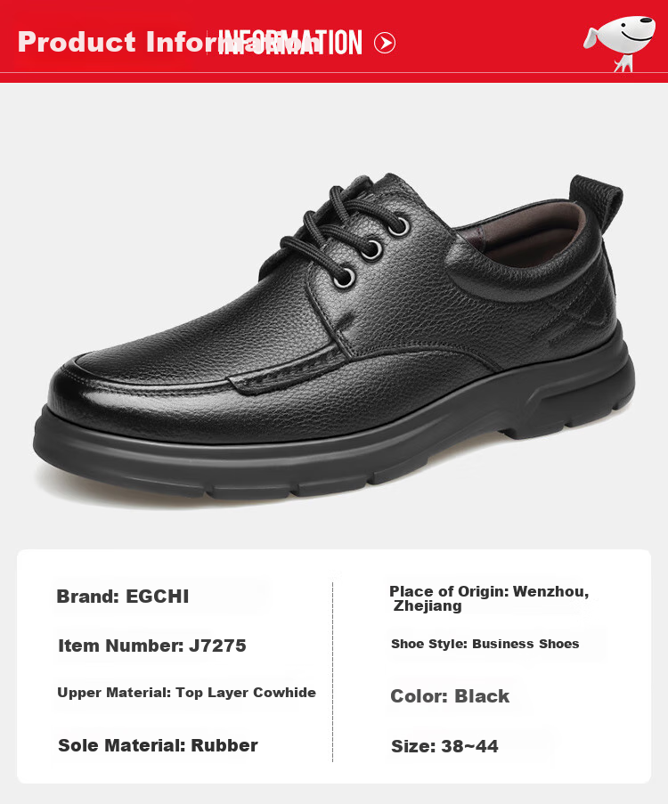 EGCHI Men's Leather Shoes, Business Casual Shoes, Top-Grain Cowhide Work Driving Shoes, J7275, Black, Size 44 6