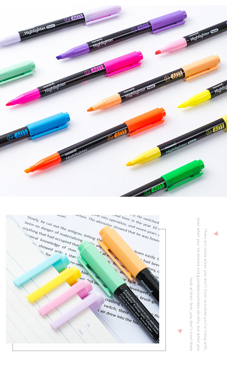 Monami Highlighters for Students, Colorful Markers for Note-Taking And Highlighting, Non-Fading, Light Color Set of 4, 06021Z04-P 5